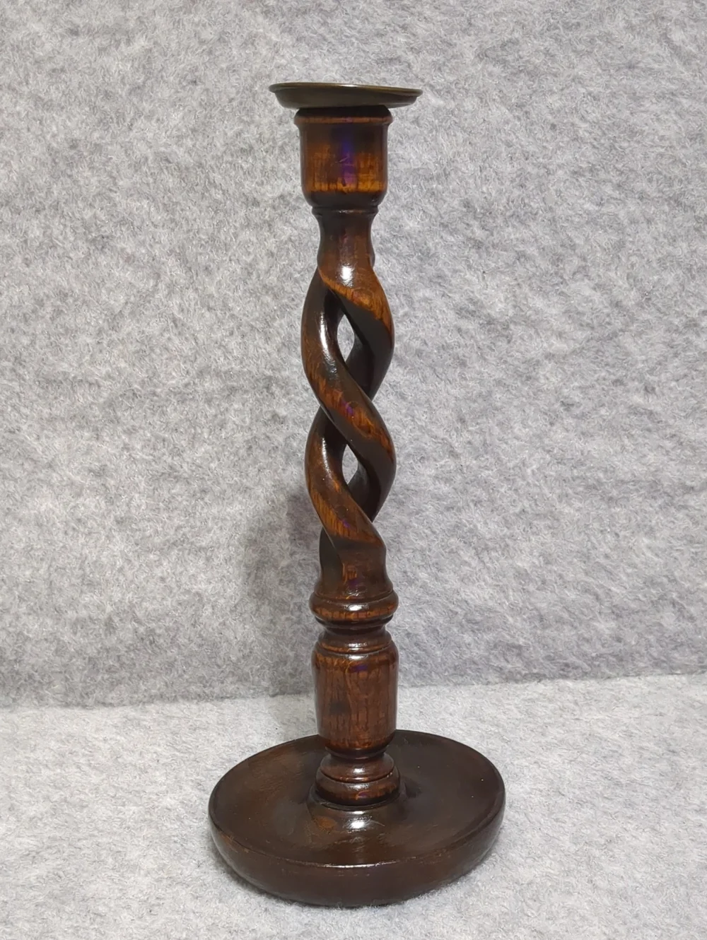 Antique English Open Barley Twist Candlesticks Candle Holder Oak